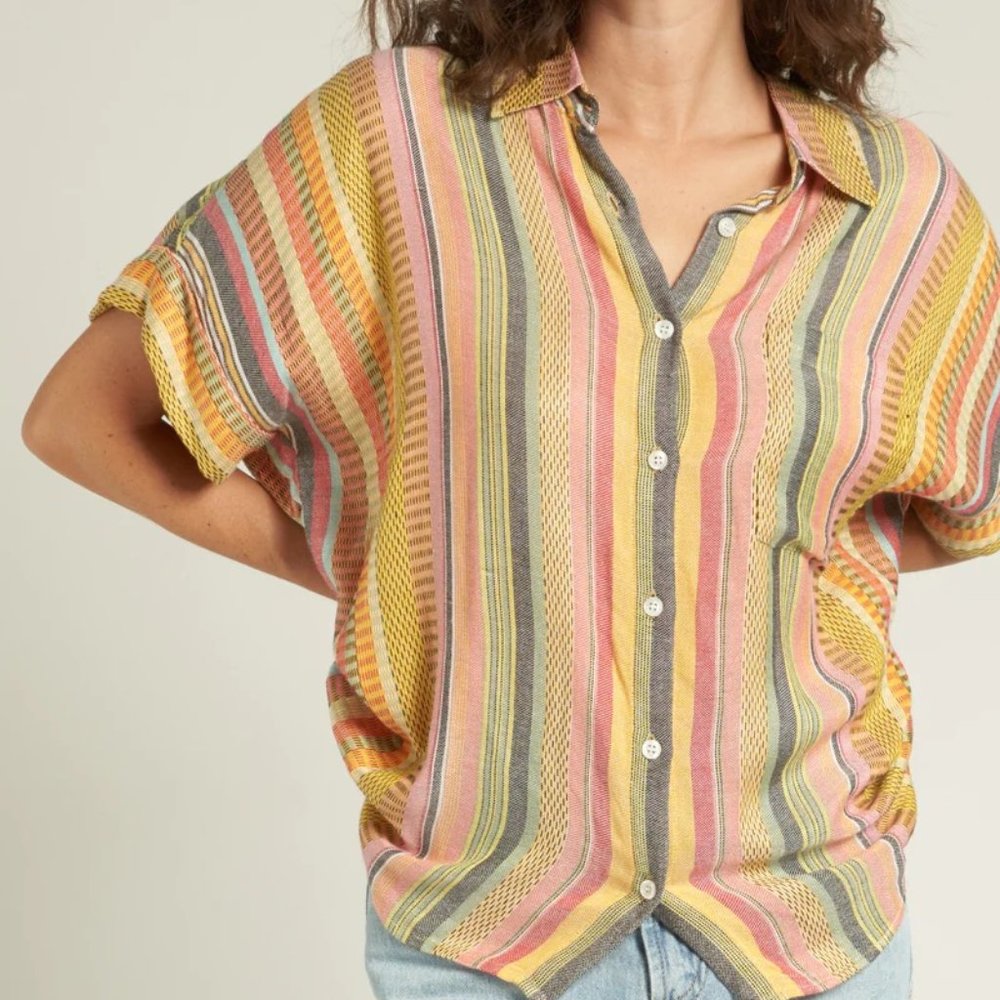 En Creme Jenny Striped Button Up, Multicolor, Women's Size Large